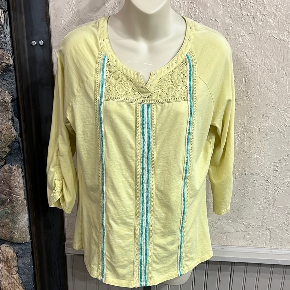 Nurture by Lamaze Yellow and Blue Embellished 3/4 Sleeve Blouse